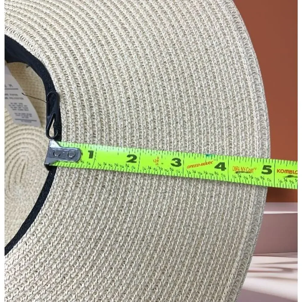 Debra Weitzner Sz M Wide Brim Sun Hat Natural Woven Straw Black Ribbon Band